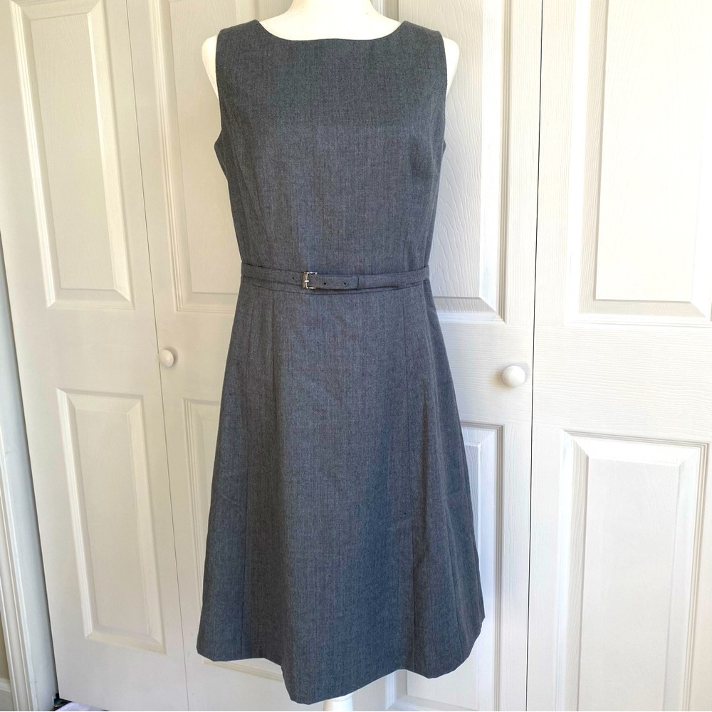 “346” Brooks Brothers 100% Wool Grey Business Sleeveless Belted Midi Dress S 8